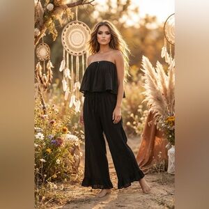 JADED GYPSY WC Romper Black Gauzy Flowy Strapless Jumpsuit